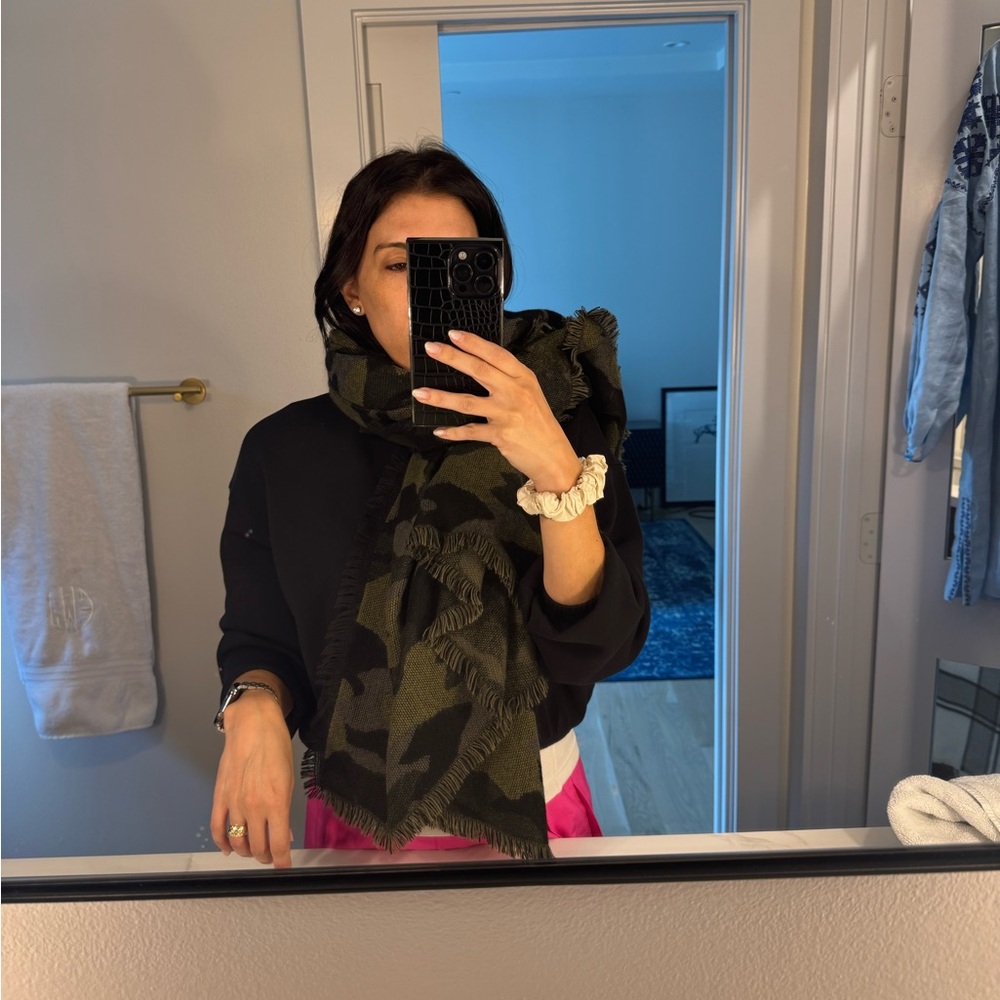 Anthropologie Olive and Black Camo Patterned Scarf